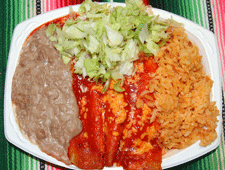 Red enchiladas at La Cocina Mexican food restaurant in Mesilla Park, NM