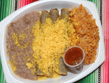 Rolled tacos at La Cocina Mexican food restaurant in Mesilla Park, NM