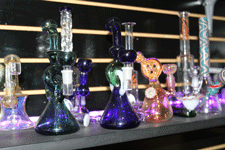 Water pipes for sale at Queen Bee's Smoke Shop in Las Cruces