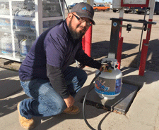 Small propane tanks filled at Griffin's Propane in Las Cruces, NM