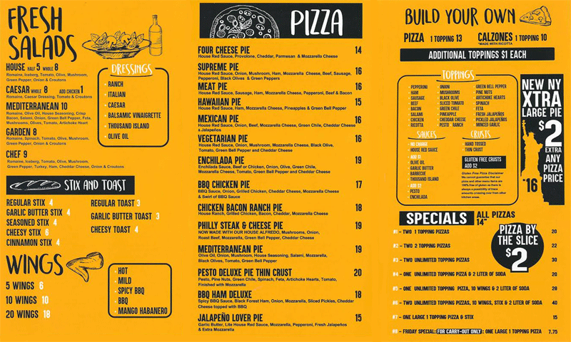 Valley Pizza Menu